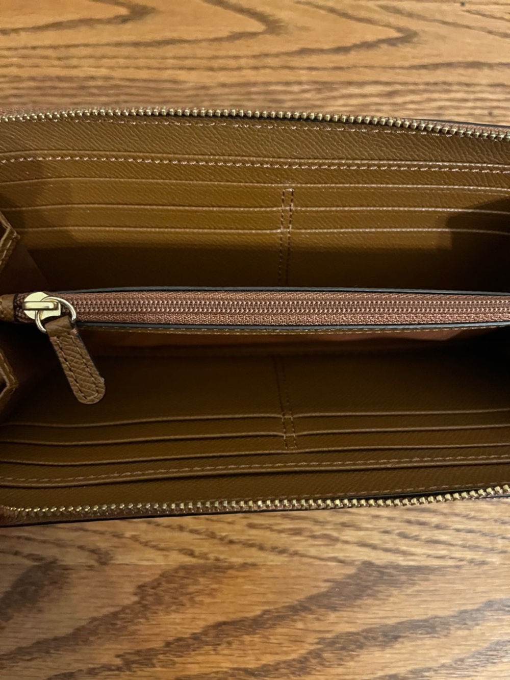 Coach F52718 Saddle Brown Pebble Leather Double Accordion Zip LG Wallet/Wristlet - Picture 11 of 11